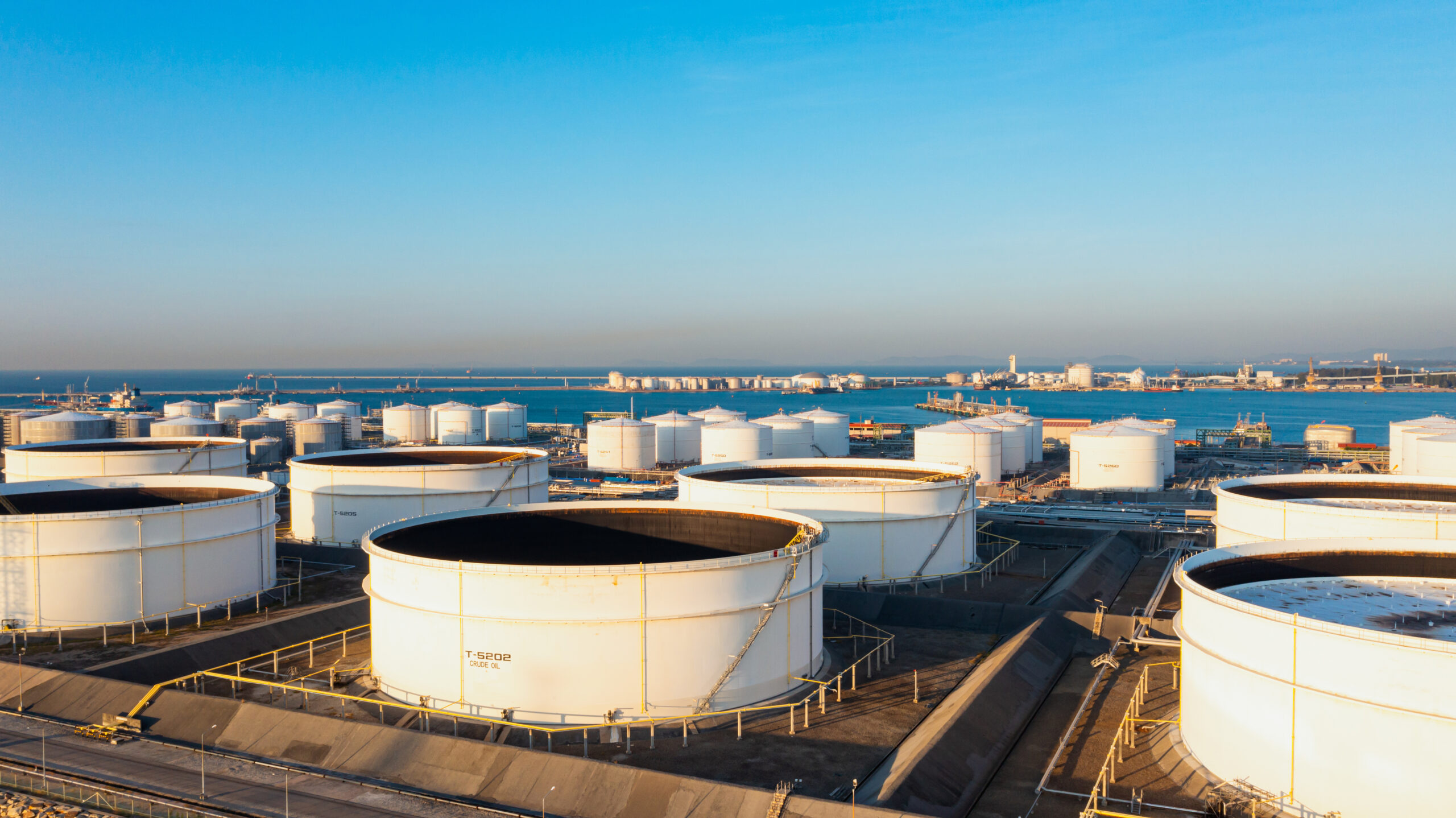 Distillate storage tanks and pipework at a regional terminal